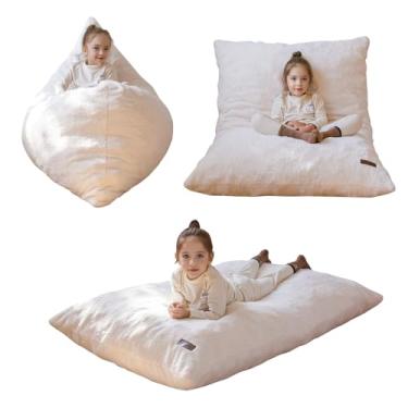 Imagem de MAXYOYO Bean Bag Cadeira Cama para Meninos e Meninas, Colchão de Pele, Sofá-Cama para Crianças, Enchimento de Espuma de Alta Densidade, Bege