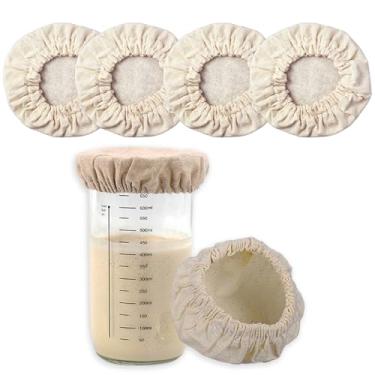 Imagem de Tampa de pote de massa fermentada, tampa de pano para iniciante de fermento de fermento, capas de tecido respirável e reutilizável para frascos de vidro de 7 a 10 cm - 6 peças, branco