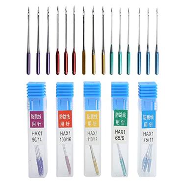 Imagem de Agulhas de máquina de costura anti-salto liga forte conjunto de substituição de ponta regular com alças codificadas por cores e caixa de armazenamento para vários tecidos 15 peças