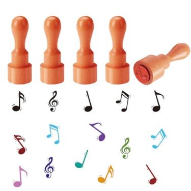 Imagem de AHANDMAKER 5 estilos de carimbos com tema musical, carimbo de notas musicais, mini carimbo de ovo de madeira, carimbos de desenho exclusivos para scrapbooking, agenda, decalque