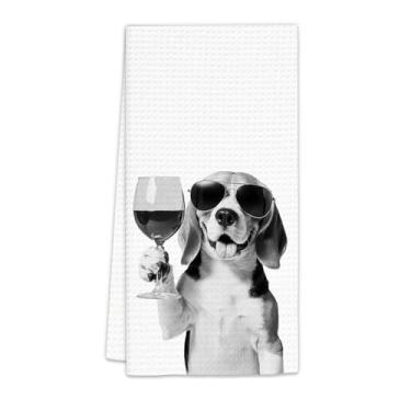 Imagem de Presentes Flicy Beagle Toalhas de cozinha de vinho, presentes para amantes de vinho Beagle, prato de mão decorativo, toalha de chá para cozinha, casa, bar, decoração de bar (40 x 60 cm)