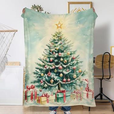 Imagem de Cobertores de sofá de árvore de Natal, presente de inverno, macio, aconchegante, felpudo e leve, cobertor de viagem de flanela para sofá, cama, acampamento, noites de cinema, assistir TV 127 x 152 cm