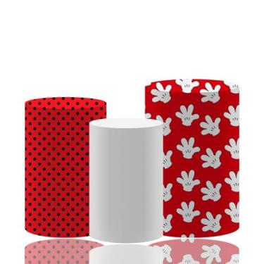 Imagem de MvoVitality Conjunto de capa de pedestal cilíndrico com tema de bolinhas e luvas – 3 tamanhos de decorações de festa para aniversário, chá de bebê, tema de carnaval, exibição de mesa de sobremesa ou