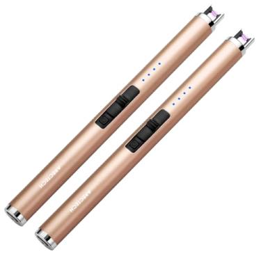 Imagem de ARECTECH Isqueiro de vela elétrico recarregável, arco plasma, à prova de vento, para velas, cozinha, presente de aniversário para mãe, homens, esposa, com cabo tipo C, ouro, pacote com 2