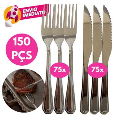 Imagem de Kit Talher Jogo Garfo E Faca Refeição Jantar Churrasco Inox Premium Co