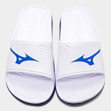 Imagem de Chinelo Mizuno Enerzy Slide Masculino, Branco, Azul royal, 35/36