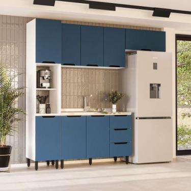 Imagem de Cozinha Modulada 4 Peças sem Tampo Maeena Politorno, Branco com Azul