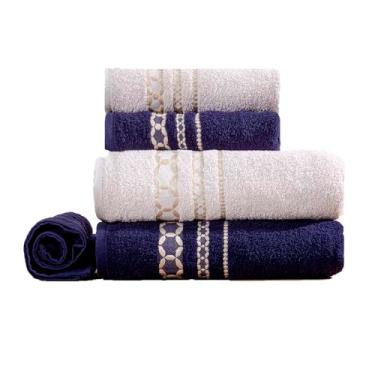 Imagem de Kit de Toalhas de Banho 5 peças 420g/m² Marinho/Fendi Romance Sonhare Prata