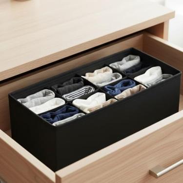 Imagem de Caixa organizadora de roupas dobrável de 8 grades, caixa de armazenamento de guarda-roupa com suporte de placa de polipropileno, para roupas íntimas, meias e camisetas, preta