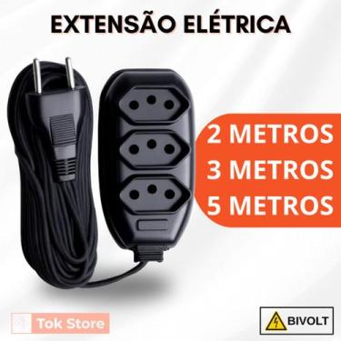 Imagem de Extensão de Energia 3 Tomadas com 2 metros 3 metros e 5 metros COR PRE