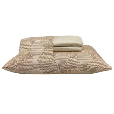 Imagem de Jogo de Lençol Teka Diamante 3 Peças Queen 100% Algodão 150 Fios (Bege Fronha Geométrica)