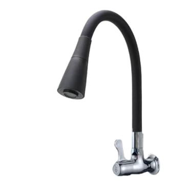 Imagem de Torneira de Cozinha Flexível Preta para Parede ideal para cozinha residencial duplo jato, 1/4 de volta, prática para limpeza e preparo de alimentos(preto/parede/Rotação)