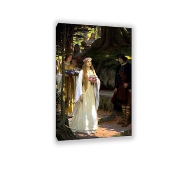 Imagem de Edmund Leighton impressão em tela My Fair Lady por Reproduções de pinturas famosas Edmund Leighton pôster arte de parede para sala de estar quarto decoração de parede 30x50 cm (30.5x50.8 cm) moldura