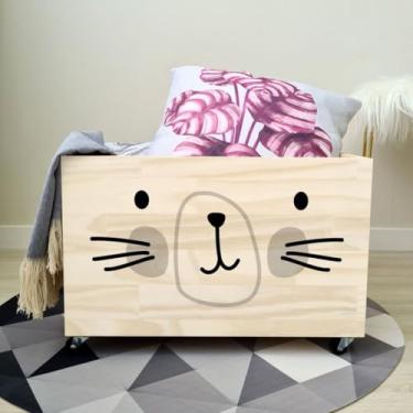 Imagem de Caixote Organizador com Rodas 30x30x50cm - Cesto Organizador de Brinquedos e Roupas - Madeira Pinus(CX012)