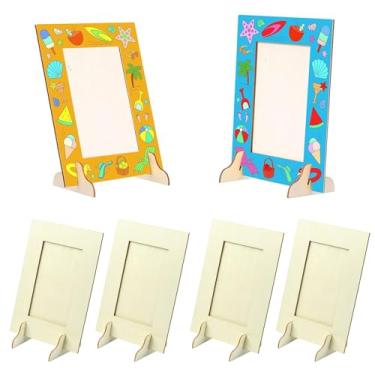 Imagem de Ipotkitt 4 conjuntos de molduras retangulares em pé de madeira inacabada, molduras de mesa de madeira para artes e artesanato, projetos de pintura faça-você-mesmo, festas de aniversário, presentes de