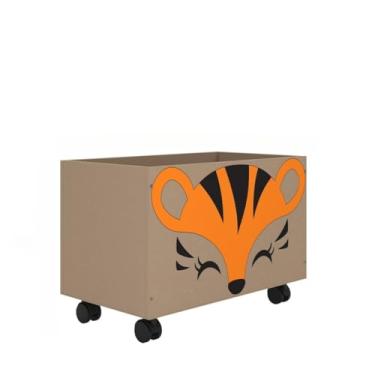 Imagem de Baú Organizador com Rodas - Caixote de Madeira para Brinquedos e Livros Infantil - 60x30x30cm(Tigre)