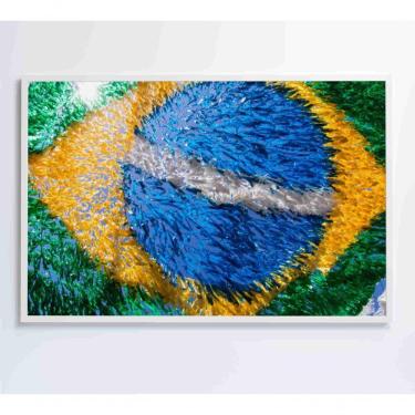 Imagem de Quadro Bandeira Do Brasil Em Fitas 120x80 Cm Tecido Canvas