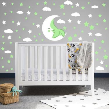 Imagem de Adesivo Parede Estrelas Lua Nuvens Titulos Estrelas Verdes