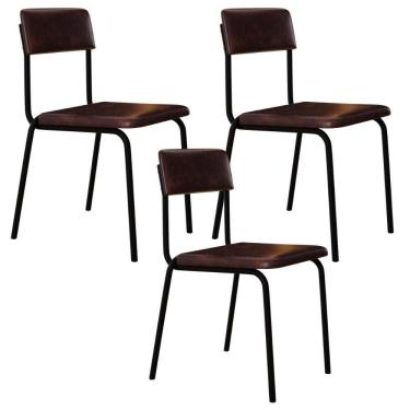 Imagem de Kit 03 Cadeiras Estofada Para Sala De Jantar Sense Preto C01 Courino Café - Lyam Decor