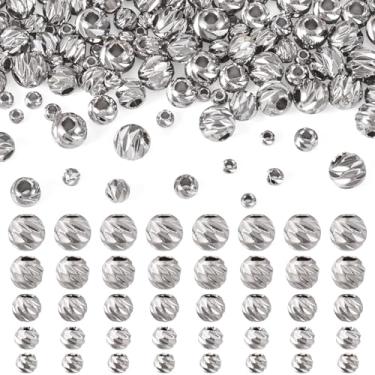 Imagem de Spritewelry Contas de platina para fabricação de joias, 150 peças de contas espaçadoras redondas de platina sem costura, minúsculas contas soltas de prata lisas para colar de pulseira empilhável