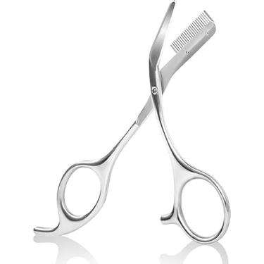 Imagem de Tesoura de sobrancelha com pente, kit de tesouras de cuidados faciais de aço inoxidável, aparador de sobrancelha profissional de precisão, perfeito para presentes para homens e mulheres (cinza)