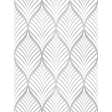 Imagem de Amiya Papel de parede Mode Glittery Silver Leaf Contact Paper geométrico Peel and Stick Papel de parede 45.0 cm x 1,016.0 cm Silver Boho Print Wallpaper Peel and Stick Papel de parede autoadesivo