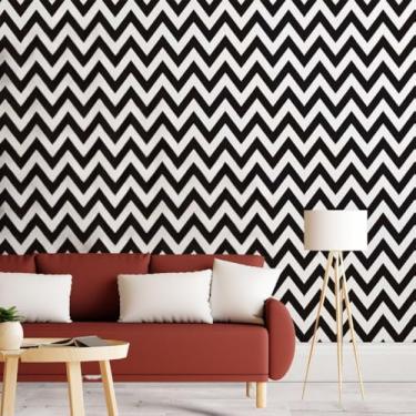 Imagem de Papel de Parede Chevron Preto e Branco PREMIUM Autoadesivo Texturizado 10 metros = 2 Rolos de 5m X 45cm Sala Quarto