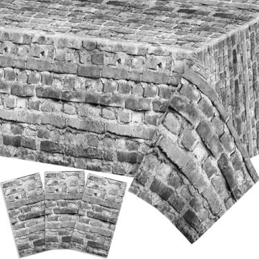 Imagem de Parrtty Hurrican Conjunto de 2 peças de toalha de mesa de plástico com estampa de pedras, capa de mesa descartável cinza, ideal para piqueniques ao ar livre, aniversários, casamentos e outras festas