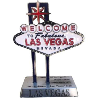 Imagem de Placa Welcome to Fabulous Las Vegas – Lembrança de mesa de 12,7 cm | Marco em miniatura de Vegas para decoração de escritório, prateleira ou sala de jogos | Réplica colecionável de metal fosco