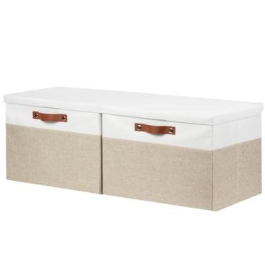 Imagem de DULLEMELO Cestas de armazenamento grandes para armário com tampas, pacote com 2, caixas de armazenamento, recipientes organizadores, cestas com capa para quarto, armário, escritório, berçário (branco