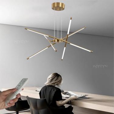 Imagem de Luminária pendente LED moderna, preta e dourada, dimerizável, 80 cm de comprimento, para sala de estar, com design de fogos de artifício, lustre, iluminação de teto para quarto, cozinha, sal