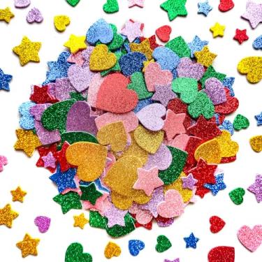 Imagem de 280 adesivos autoadesivos de espuma com glitter, estrelas e corações de espuma colorida, adesivos autoadesivos para scrapbooks, cartões comemorativos, artes, artesanato, Natal, aniversário, férias