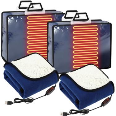 Imagem de Tuanse 2 mantas portáteis aquecidas por USB alimentadas por 5 V, 3 configurações de calor, cobertor elétrico com temporizador e controlador de temperatura 63,5 cm x 89 cm (azul marinho)