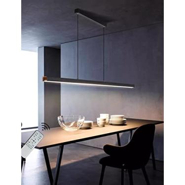 Imagem de Luminária pendente LED moderna, dimerizável, com controle remoto, design linear, ideal para mesa de jantar, ilha de cozinha, sala de jantar e escritório (preta, 150 cm de comprimento).