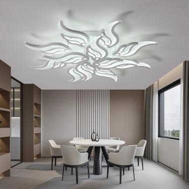 Imagem de Luminária de teto LED moderna em formato criativo de flor para sala de estar, lâmpada econômica para quarto, luz de teto dimerizável 3000K-6500K com controle remoto para escritório e sala de