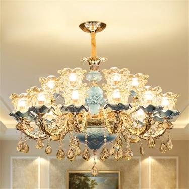 Imagem de Lustre de cristal de luxo europeu com LED, estilo americano, para sala de estar, restaurante, quarto, casa de campo, hotel, loja de roupas, salão de beleza, café (18 lâmpadas)