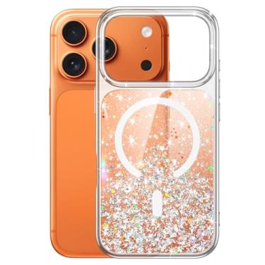 Imagem de JETech Capa Glitter para iPhone 17 Pro Max 6,9 Polegadas Compatível com MagSafe, Transparente e Fofa com Brilho para Mulheres e Meninas, Case Brilhante Magnética (Laranja)