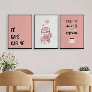 Imagem de Kit 3 Quadros Fé Café E Cafuné 45X34Cm Madeira Preta - Quadros On-Line