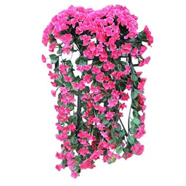 Imagem de Parede de seda artificial pendurada violeta guirlanda de flores cesta de flores orquídea flor de videira falsa decoração de casa guirlanda de flores artificiais de inverno (cor: rosa choque, tamanho