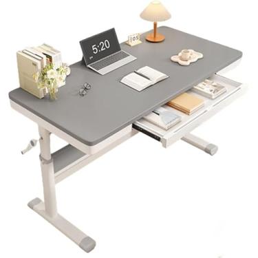 Imagem de JYXYXSCP Mesa de elevação ajustável em altura mesa de pé manual 80 x 60 cm suporte sentado gaveta de armazenamento mesa de escritório doméstico (B)