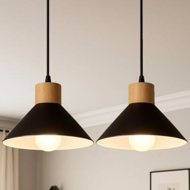 Imagem de KIT 2 Luminária Pendente de teto Moderna Sala Cozinha Balcão (Preto e Branco)