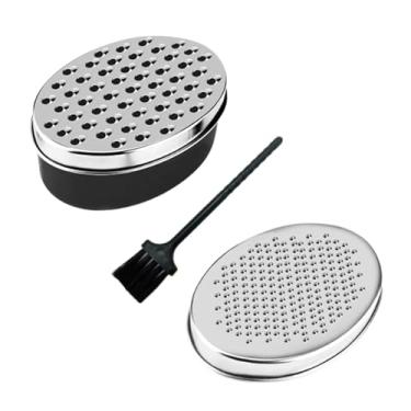 Imagem de Ralador de queijo de cozinha premium com recipiente de armazenamento, 2 tampas intercambiáveis, triturador de aço inoxidável para legumes, gengibre, chocolate, preto