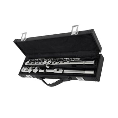 Imagem de Flauta transversal profissional na chave de C 16 furos abertos fechados com luvas de pano de limpeza de caixa palito alto flauta
