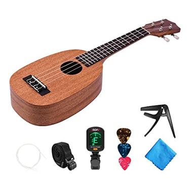 Imagem de Ukulele infantil 53 cm em forma de abacaxi kit de 4 cordas para iniciantes guitarra Hawai Ukelele contraplacado superior e escala com acessórios