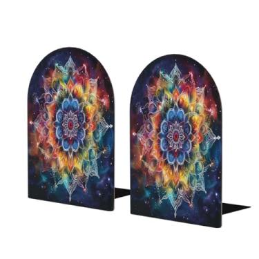 Imagem de Mandala Galaxy Suporte de livros de madeira grande colorido suporte de livros decorativo antiderrapante resistente terminais de livro para mesa de escritório em casa biblioteca de estudo escolar