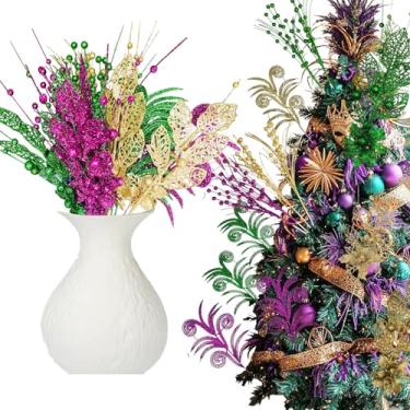 Imagem de LHKSER 18 peças de decoração de carnaval, enfeites de carnaval, carnaval, carnaval, roxo, dourado, verde, baile de máscaras, ramos e árvores