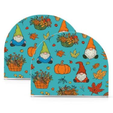 Imagem de ATTX Pacote com 2 porta-guardanapos de acrílico de Ação de Graças com design de abóboras girassóis e gnomos - Organizador decorativo de mesa para cozinha, restaurante, decoração de férias em casa #399