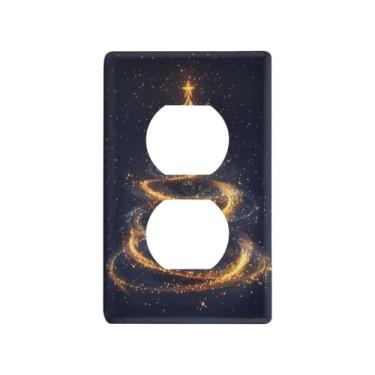 Imagem de Blueangle Placa de parede de tomada dupla para árvore de Natal mágica, tamanho padrão, placas de cobertura de tomada elétrica de 1 gangue para decoração de quarto de escritório em casa, 4,53 x 2,76