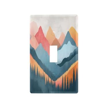 Imagem de Blueangle Capa para placa de parede para interruptor de luz - Capa de interruptor de luz colorida para tomada decorativa de montanhas placa de parede, tamanho 1 gangue 4,53 x 2,76 polegadas (56)