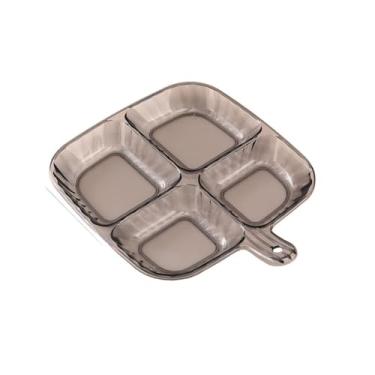 Imagem de prato de lanche Bandeja de acompanhamento com quatro compartimentos e alça, prato jantar anti-escaldante, bandeja armazenamento gengibre alho para pendurar tigela de sopa(Gray)